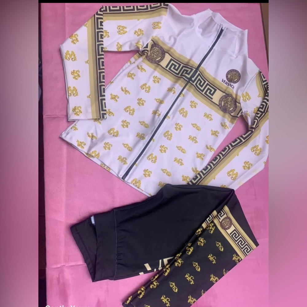 Versace inspire White and Gold Track Jacket with Black Pants